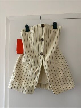 SIMONMILLER MORI STRAPLESS LINEN TOP IN CREAM PINSTRIPE